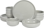 Gibson Home Oslo 12-Piece Porcelain Chip and Scratch Resistant Dinnerware Set, Grey,Service for 4