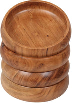 Set of 4 acacia wood bowls 8 x 2 inches (25 oz) with Food safe wood coating | Jointless plates type wood bowl for food | Wooden salad bowls set