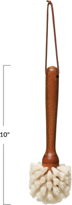 Beech Wood Dish Brush w Leather Strap, Dark Brown