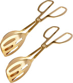 2 Pcs Serving Tongs, 10 Inch Buffet Tongs, Stainless Steel Kitchen Tongs with Comfort Grip, Cooking tongs for Salads, Appetizers, Cake, Bread, Cooking, Party, Barbecue, Desserts, Ice - Gold