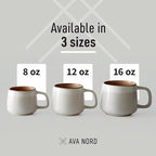 Ava Nord Large Ceramic Coffee Mugs Set of 4 | 16 oz Stoneware Coffee Cups | Lead-Free, Non-Toxic | Microwave and Dishwasher Safe | Comfortable Handle | Nordic Design for Tea, Cocoa, Latte | Sage Ash