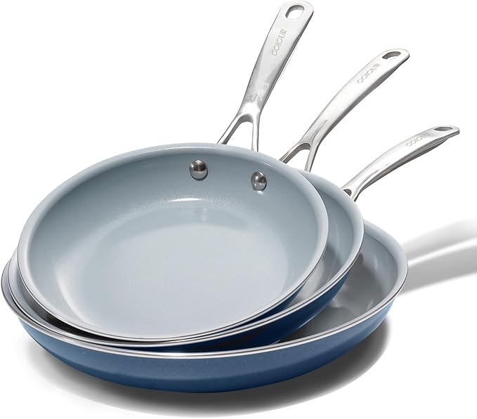 Nonstick Ceramic Frying Pans 8" 9.5" 11" Ceramic Skillets Set with Stainless Steel Handle Omelet Pans Healthy Cooking Chef Pans, PFOA Free, Navy Blue
