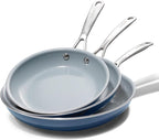 Nonstick Ceramic Frying Pans 8" 9.5" 11" Ceramic Skillets Set with Stainless Steel Handle Omelet Pans Healthy Cooking Chef Pans, PFOA Free, Navy Blue