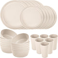 EI 24pcs Wheat Straw Dinnerware Set, Beige Wheat Straw Plates, Reusable Unbreakable Plates for Camping, Picnics & Family Dinners