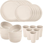 EI 24pcs Wheat Straw Dinnerware Set, Beige Wheat Straw Plates, Reusable Unbreakable Plates for Camping, Picnics & Family Dinners