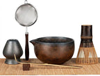 Matcha Whisk Set 7-Piece with Handmade Matcha Bowl & 100-Prong Purple Bamboo Whisk (Chasen), Complete Matcha Kit with Holder, Scoop & Rest, Bamboo Tea Mat, Gift-Ready Matcha Set
