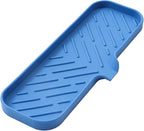 MicoYang Silicone Bathroom Soap Dishes with Drain Spout-Bathroom and Kitchen Sink Organizer,Sponge Holder,Dish Soap Tray,Perfect for Dispenser,Scrubber,Bottle,Cup on Sink or Counter-Lichen Blue 12"×4"