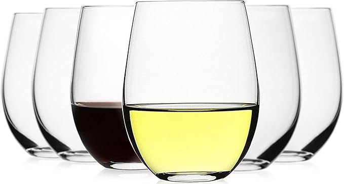 LUXU Stemless Wine Glasses(Set of 6)-20 oz,Crystal Wine Cups for Red or White Wine,Large Water Juice Glasses,No Stem Glass Beverage Cups,Clear Drinking Tumblers for Any Occasion