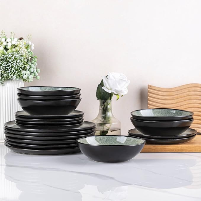 AmorArc Ceramic Dinnerware Sets,Handmade Reactive Glaze Stoneware Plates and Bowls Sets,Highly Scratch Resistant | Dishwasher & Microwave Safe Dishes Set,Service for 4 (12pc)