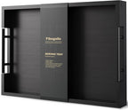 Fibogollo Bamboo Serving Tray with Metal Handles,17x12in Ottoman Decorative Trays Platter for Coffee Table,Living Room,Bar,Party,Large(Black)