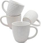 14 oz Embossed Ceramic Coffee Mugs - Set of 4, Artisan Textured Large Coffee Cups for Home & Office,Lead-Free Microwave & Dishwasher Safe,Coffee Cups for Wedding Housewarming Coffee Lovers