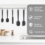 Redfly Silicone Spatula Set, 5 Piece Food Grade Silicone Cooking Utensils Set, Rubber Spatula Heat Resistant Nonstick for Baking, Cooking, Kitchen Utensils Dishwasher Safe Black