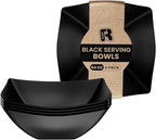 R-kay 6 Pack Square Plastic Black Serving Bowls - Black Plastic bowls 64 Oz - Salad Bowls Large Serving - Premium Heavy Duty For Weddings Catering And Birthday parties