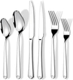 60 Piece Silverware Set with Steak Knives for 10, Prendcyx Stainless Steel Flatware Set, Food-Grade Tableware Cutlery Set Includes Forks Spoons Knives, Mirror Polished, Dishwasher Safe