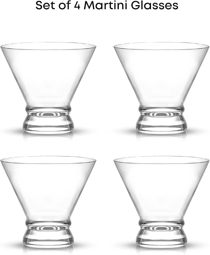 JoyJolt Afina Stemless Martini Glasses Set of 4, 8.5oz Liquor Drinking Glasses for Cocktail and Margarita, Bar Glass Cups, Glass Dessert Cups