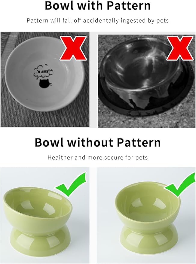 ABRUTY Cat Water Bowl, 16 OZ Ceramic Elevated Cat Bowls, 15° Tilted and Raised Pet Food Dish, Anti Vomiting Protect Pets' Spines and Whisker Fatigue