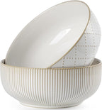 getstar Large Serving Bowls (8 inch & 60 fl oz), Ceramic Salad Bowl Set of 2, Microwave and Dishwasher Safe, Farmhouse Kitchen Decorative Bowls Set (Embossed Checks & Stars)