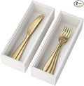 Utensil Organizer Silverware Drawer Organizer - Set of 2, Stackable Kitchen Organization, Bamboo Storage Box Tray for Kitchen Gadgets Bathroom Countertop (White)
