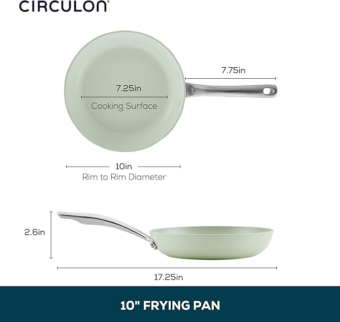 Circulon Halo with LaserDefense Ceramic Nonstick Frying Pan, Made without PFAS, Compatible with All Stovetops, Dishwasher and Oven Safe, 10 Inch Skillet - Sage