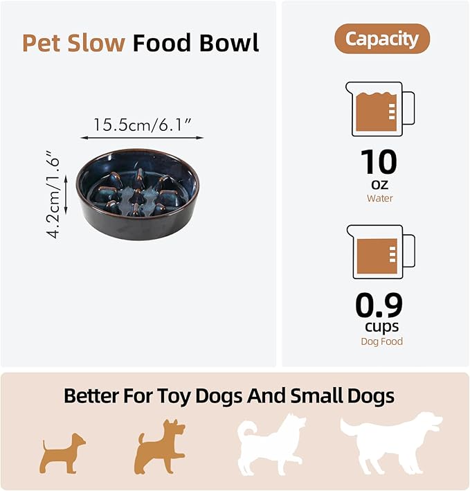 Havniva Ceramic 0.9 Cup Dog Bowl Slow Feeder, 6.1inch Slow Dog Food Bowl for Small Dog and Cat, Stop Bloat, Preventing Choking(Single Bowl, Starry Sky)