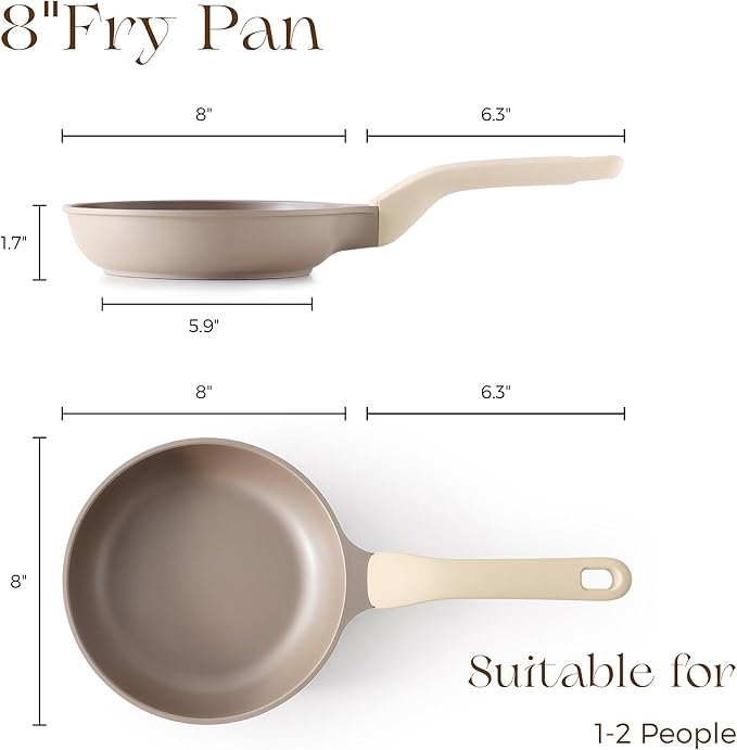 PRICUSIS Nonstick Frying Pan, 8/10/12 Inch Stain/Scratch/Crack Proof Chef Pan, Healthy Skillet, PFOA Free Omelet Pan, Dishwasher & Oven Safe, Induction Compatible (8-Inch, Natural Linen)