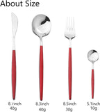 JASHII Flatware Serving Set 24 Piece, Stainless Steel Silverware Set, Red Silver Cutlery Set, Modern Elegant Tableware Set for Party, Christmas, Dinner (Red Silver)