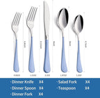 20-Piece Grey Blue Silverware Set, 18/0 Stainless Steel Grey Blue Handle Flatware Set, Service for 4,Modern Cutlery Set Includes Dinner Knives Forks Spoons,Mirror Polished,Dishwasher Safe