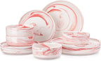 MALACASA Plates and Bowls Sets, 12 Pieces Porcelain Dinnerware Sets Dishware Sets Chip Resistant Ceramic Dish Set Dining Dinner Ware Service for 4, Marble Pink, Series LUNA