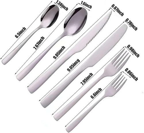 48-Piece Silverware Set, Stainless Steel Flatware Set for 8 - Service for 8 Includes Knives, Forks, Spoons & Teaspoons, Mirror Polished, Dishwasher Safe