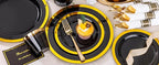 YOUBET 350PCS Black and Gold Plastic Plates - Gold Disposable Dinnerware Sets for 50 Guests - 100 Plastic Plates, 150 Gold Silverware, 50 Cups, 50 Pre Rolled Napkins for Party & Wedding Graduation