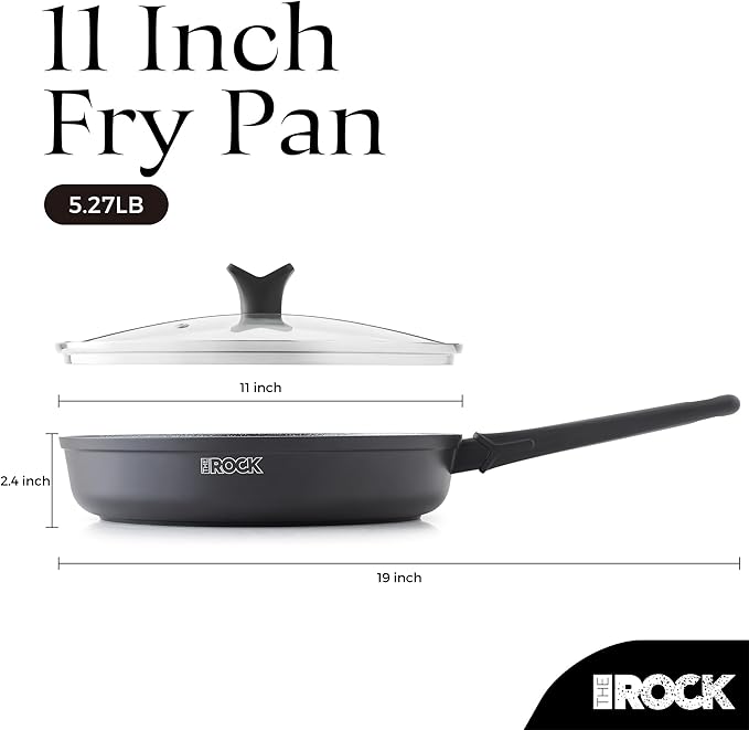 THE ROCK SOHO 11-Inch Non Stick Frying Pan with Lid – Nothing Sticks, Never Warps, Lasts Longer, Healthy Skillet with Heat-Resistant Handle, PFOA Free, Dishwasher Safe, Black