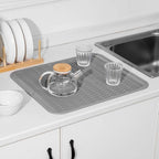 MicoYang Silicone Dish Drying Mat for Multiple Usage,Easy clean,Eco-friendly,Heat-resistant Silicone Mat for Kitchen Counter or Sink,Refrigerator or Drawer Liner Grey XL 18 inches x 16 inches