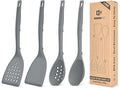 Pack of 4 Silicone Cooking Utensils Set, Non Stick Solid Spatulas and Heat Resistant Slotted Spoons with Back Hooks, Ideal BPA Free Kitchen Utensils Set for Frying,Serving,Turning,Stirring (GRAY)