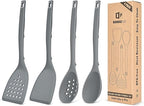 Pack of 4 Silicone Cooking Utensils Set, Non Stick Solid Spatulas and Heat Resistant Slotted Spoons with Back Hooks, Ideal BPA Free Kitchen Utensils Set for Frying,Serving,Turning,Stirring (GRAY)