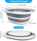 Collapsible Wash Basin, 7.5L Dish Tub Sink Basin Folding Dish Pans for Kitchen Sink, 2-in-1 Dishpan + Cutting Board, Portable Sink Dish Basin for Camping BBQ Prep Tub Washing Bin Bucket for Cleaning