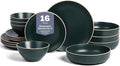 Stone Lain Lauren Modern Stoneware 16-piece Round Dinnerware Set, Plates and Bowls Set, Dish set for 4, Dark Green