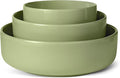 Amazon Basics Glazed Stoneware Serving Bowls, 3-Piece Set, Dishwasher-Safe, Microwave-Safe, Olive