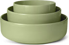 Amazon Basics Glazed Stoneware Serving Bowls, 3-Piece Set, Dishwasher-Safe, Microwave-Safe, Olive