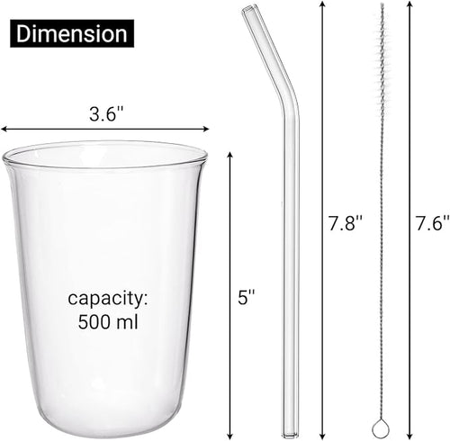 6 Piece Drinking Glasses, 16 Oz Clear Water Glass Set with Straws, Lead-free Highball Glass Cup Kitchen Glassware for Juice, Beverage, Cocktail, Ice Tea, Coffee, Soda