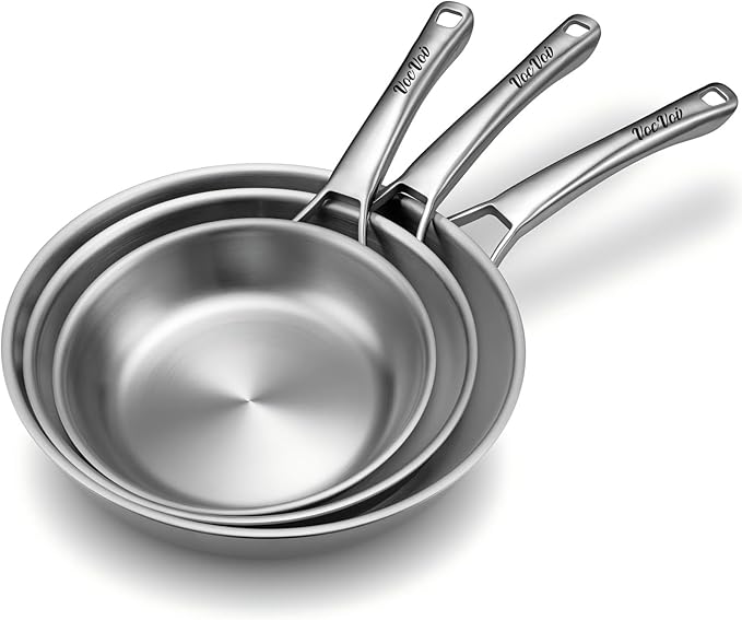 Stainless Steel Frying Pans Set,PFOA&PTFE Free Tri-Ply Skillets,Chef's Pan Set(8+10+12inch) Frying Pans for cooking,Induction Cookware Sets,Dishwasher and Oven Safe