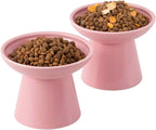 CEEFU Extra Wide Elevated Ceramic Cat Bowl, 6.2" Shallow Dish for Whisker Fatigue Relief, 5" Height for Easy Feeding, Durable Raised Cat Food Bowls, Pack of 2, Pink