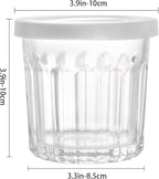 Glass Cups with Lids Set of 4,13.5oz Thick Drinking Glasses, Heavy Duty Glass Tumblers, Stackable Food Storage Jars, Clear Picardie Style Glassware