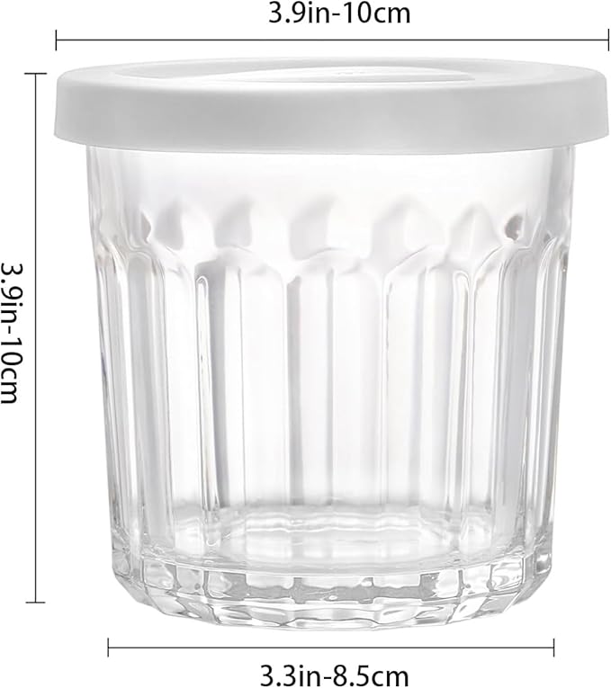 Glass Cups with Lids Set of 4,13.5oz Thick Drinking Glasses, Heavy Duty Glass Tumblers, Stackable Food Storage Jars, Clear Picardie Style Glassware