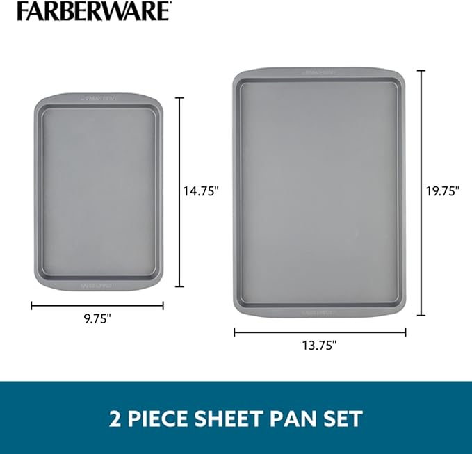 Farberware GoldenBake Nonstick Bakeware Cookie/Baking Sheet Pan Set, 2 Piece, Gray