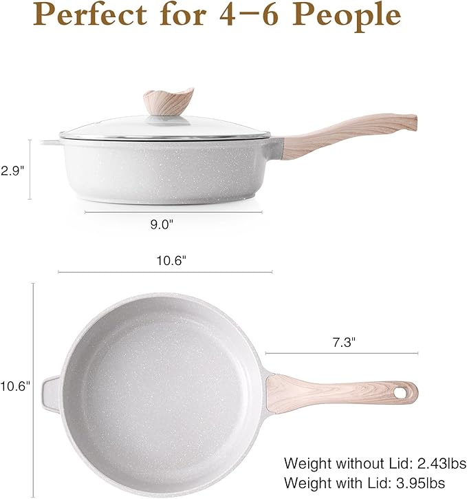 Kordisen Nonstick Ceramic Deep Frying Pan, 10 Inch Non Toxic Skillet with Lid, Healthy Jumbo Cooker, Saute Pan for Cooking, Induction Cookware, PFOA & PFAS Free (Grey)