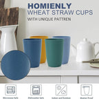 Homienly Wheat Straw Cups Set Unbreakable Drinking Glasses & Reusable Plastic Cups Alternative Microwave Dishwasher Safe Tumblers 16 oz Cups for Kitchen, Kids, Water, Coffee, Juice, Set of 6 (Multi)