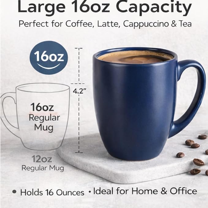GBhome 16oz Coffee Mugs Set of 6, Large Ceramic Coffee Mugs for Man, Woman, Dad, Mom, Modern Coffee Mugs Set with handle for Tea/Latte/Cappuccino/Milk/Cocoa. Dishwasher&Microwave Safe,Multi-Color
