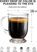 Clear Glass Coffee Mugs Set of 4, 16 OZ Large Glass Beer Cups with Handle,Bottom Nine-Sided Diner Mug for Men and Women Hot Beverages,Tea, Cappuccino, Latte, Espresso, Juice Mothers