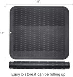 ZLR 2 Pcs Large Silicone Dish Drying Mat (16" x 18") - XL Heavy Duty Drainboard Mat for Pots, Pans & Family Loads - Heat Resistant Trivet & Counter Protector, Easy Clean (Black)