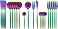 JASHII Flatware Set 24 Piece, Stainless Steel With Titanium Colorful Plated, Multicolor Flatware Set, Silverware, Rainbow Color Cutlery Set Service For 6